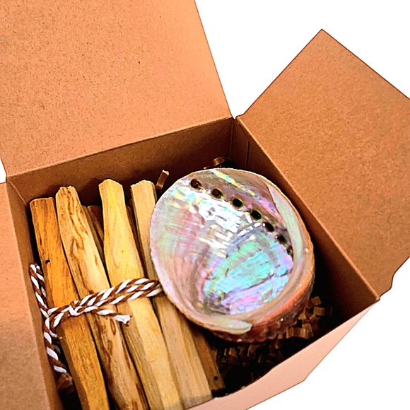 12pc Palo Santo Aromatic Premium Organic Holy Wood Abalon Shell Holder Stand Set - Picture 11 of 12